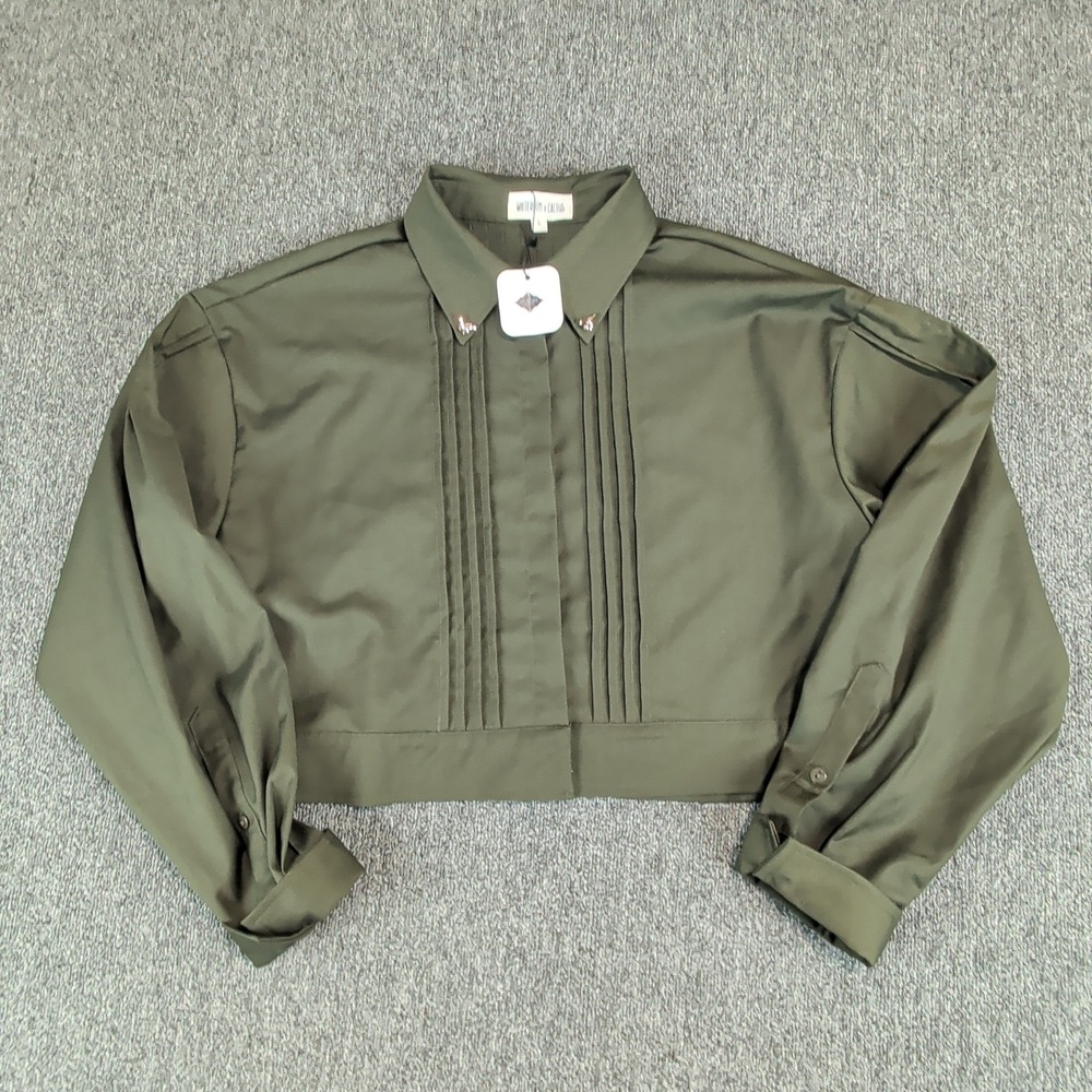 Whiteroom + Cactus Military Pintuck Jewel Blouse Womens L Olive Green Polyester — photo 2